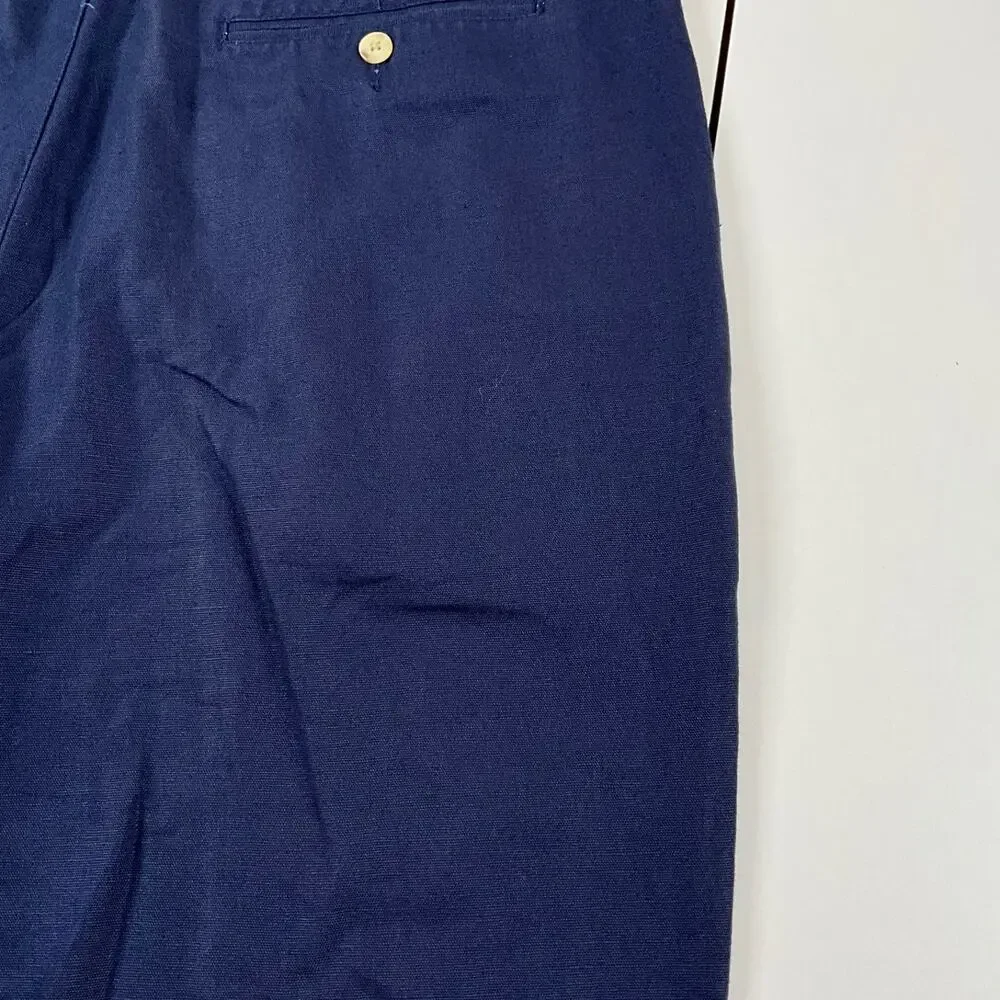Vintage Eddie Bauer High Waist Pleated Linen Cotton Blend Blue Pants Sz 40 x 30